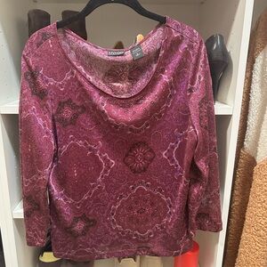 Vintage NY & Co sheer shimmery burgundy top size L